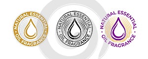 Essential oil natural fragrance, oil drop vector icon for beauty and skincare products. Natural fragrance of essential oils,