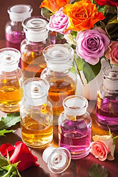 Essential oil and rose flowers aromatherapy spa perfumery photo