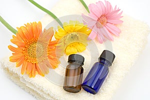 Essential oil on the yellow towel