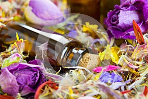 Essential oils, aromatherapy, dry flowers