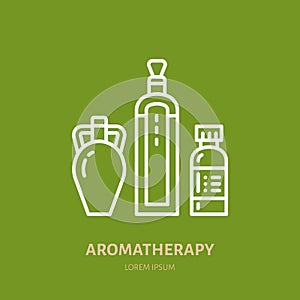 Essential oils bottle line icon. Vector logo for aromatherapy lotions store