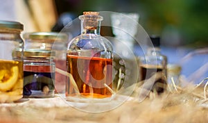 Essential oils extracted by the alchemist with the alembic