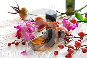 Essential oils with rose hips photo
