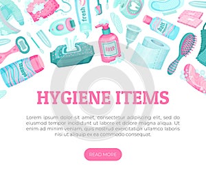 Essential Personal Hygiene Items Banner Design Vector Template