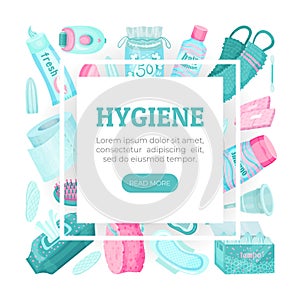 Essential Personal Hygiene Items Banner Design Vector Template