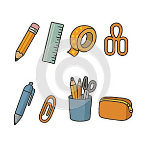 School and Office Stationery Essentials Clipart stickers set Generative Ai