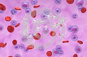 Essential thrombocythemia (ET), overproduction of platelets (thrombocytes) - isometric view 3d illustration photo