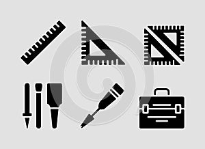 Essential tools for design, drafting, and creative engineering projects icon set
