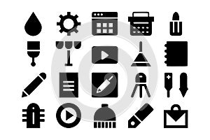 Essential User Interface and Web Icon Set â Black Solid Glyph Style