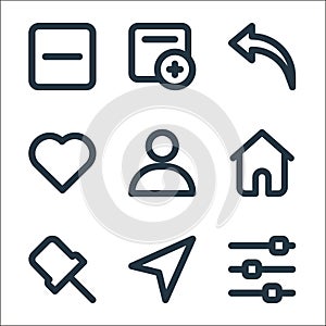 essentials ui line icons. linear set. quality vector line set such as filter, navigation, map location, homepage, user profile,