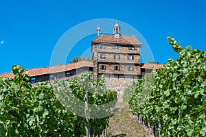 Esslingen near Stuttgart, Germany, view of the historic city walls castle with Guardhouse Hochwacht . Baden-Wuerttemberg,