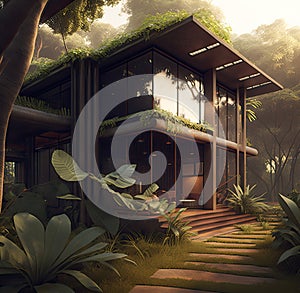 Nature-inspired fictional house designs created in high-quality generative AI photo