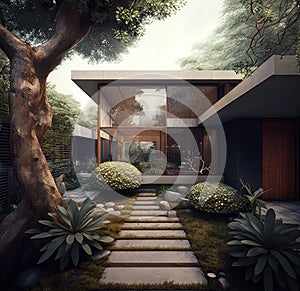 Nature-inspired fictional house designs created in high-quality generative AI photo