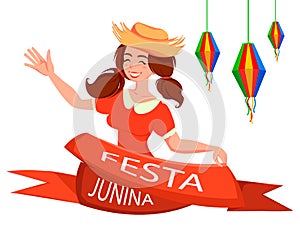 Esta Junina greeting card, poster, banner or invitation.