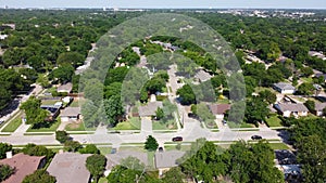 Established residential neighborhood with lush greenery to horizontal aerial view Richardson, Texas, USA