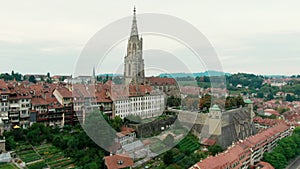 Establishing Aerial panorama of Old town of Bern Capital City, Switzerland