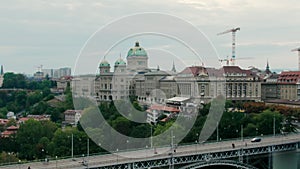 Establishing Aerial panorama of Swiss Parliament Building in Bern, Switzerland