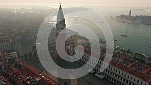 Establishing Aerial View of Venice, Italy, European Touristic City Destination