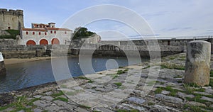 Establishing shot of Socoa fort in Saint jean de luz bay in France