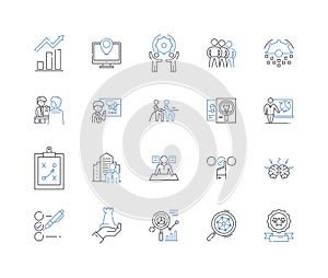 Establishment enlargement line icons collection. Expansion, Growth, Development, Diversification, Progression, Extension