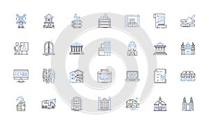 Establishment revitalization line icons collection. Redevelopment, Restoration, Renovation, Revamp, Refurbishment