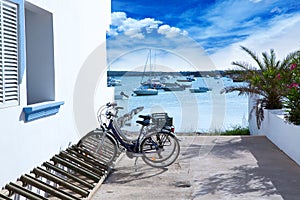 Estany des Peix in formentera with bicycles parking lot photo
