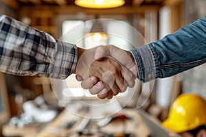 Estate agent shaking hands with buyer after signing the house contract. Generative ai