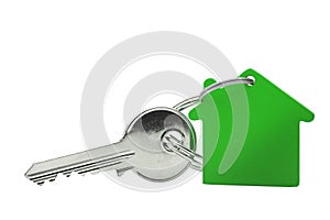 Estate concept, green key ring and keys on isolated background