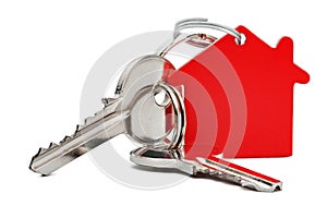 Estate concept, red key ring and keys on isolated background