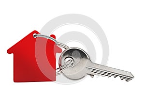 Estate concept, red key ring and keys on isolated background