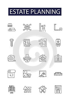 Estate planning line vector icons and signs. Trusts, Inheritance, Probate, Executor, Power of Attorney, Estate Tax