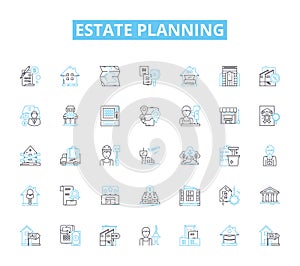 Estate planning linear icons set. Inheritance, Will, Trust, Probate, Executor, Bequest, Tax line vector and concept