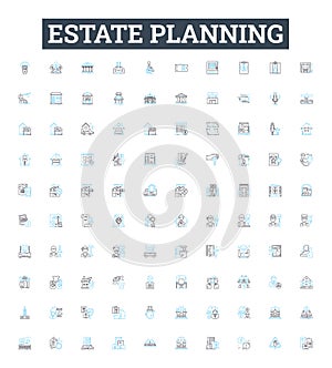 Estate planning vector line icons set. Estate, Planning, Attorney, Will, Probate, Trusts, Taxation illustration outline