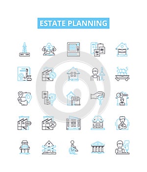 Estate planning vector line icons set. Estate, Planning, Attorney, Will, Probate, Trusts, Taxation illustration outline