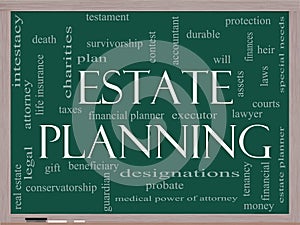 Estate Planning Word Cloud Concept on a Blackboard photo