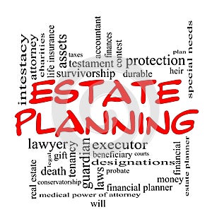 Estate Planning Word Cloud Concept in Red Caps