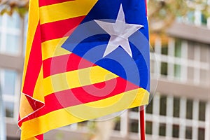 An estelada, the Catalan separatist flag, Barcelona, Catalunya, Spain. Close-up.
