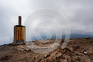 Estelada graffiti on monument in National Park of Montseny , Catalonia, photo