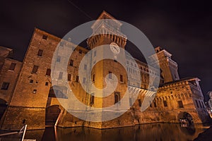 Estense Castle of Renaissance town of Ferrara at night