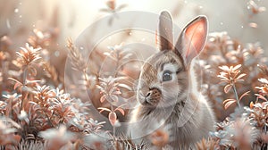 Ester Bunny with Soft Green Floral Motif - Minimal Design Concept