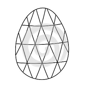 Ester egg with triangle geometric pattern, doodle style flat vector outline for coloring book