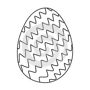 Ester egg with zig zag geometric pattern, doodle style flat vector outline for coloring book