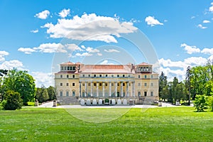 Esterhazy castle in Eisenstadt, Burgenland region. Rear view to the famous landmark from the public Schlosspark