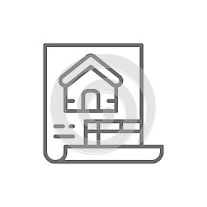 Estimate, construction document, house plan line icon.