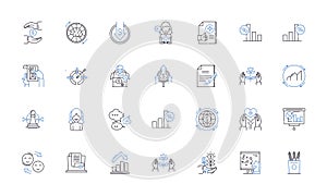 Estimate and measure line icons collection. Assessment, Calculation, Gauge, Quantify, Analyze, Evaluate, Appraise vector