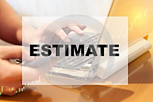 ESTIMATE. A person evaluates information on the Internet on a computer and smartphone