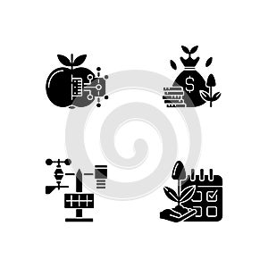 Estimating planting time black glyph icons set on white space