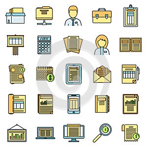 Estimator process icons set vector color line