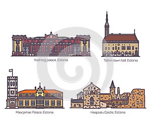Estonia building landmarks. Castle or palace set