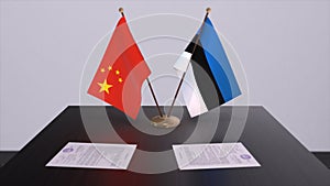 Estonia and China flag. Politics concept, partner deal between countries. Partnership agreement of governments 3D